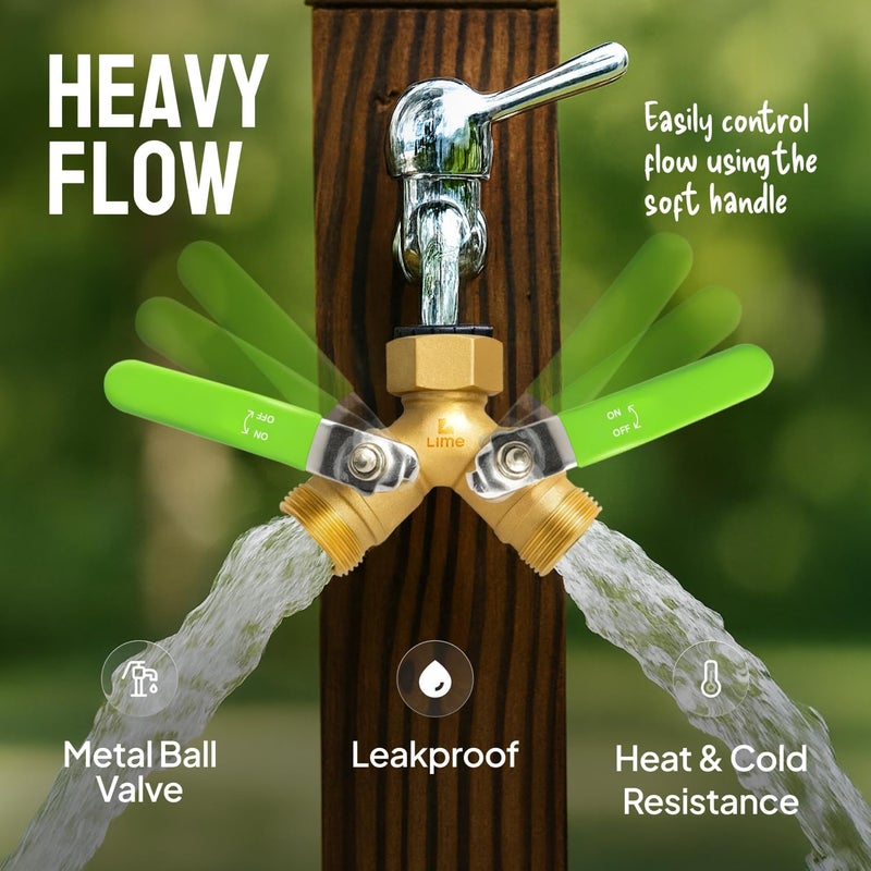 Craft911 2-Way Hose Splitter – Heavy Duty Brass Y Connector with Stainless Steel Rubbered Handle, 3/4” GHT Thread – Full Flow Garden Hose Splitter for Outdoor Faucets - Image 4